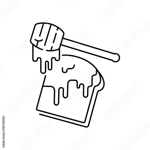 A simple black line drawing of honey being drizzled over a slice of toast with a honey dipper
