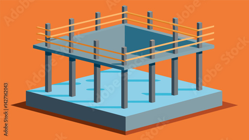 Beneath the concrete surface the rebar framework provides the structure and strength necessary to support the weight of the building above.. Vector illustration
