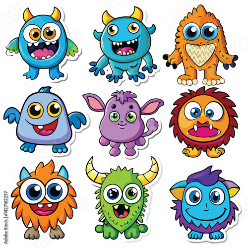 Cute cartoon monsters, various colors