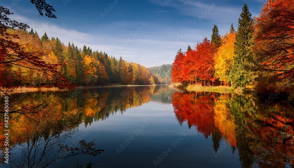beautiful autumn landscape forest and calm water beautiful autumn landscape forest and calm water