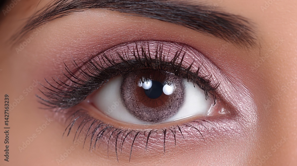 Obraz premium Highlighting a beautiful makeup trend focused on eye aesthetics with soft tones and bold lashes