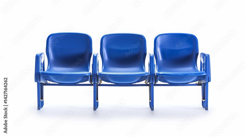 Obraz premium Comfortable blue stadium seats stand alone against a pure white backdrop, and the image is easily cut and pasted into other designs.