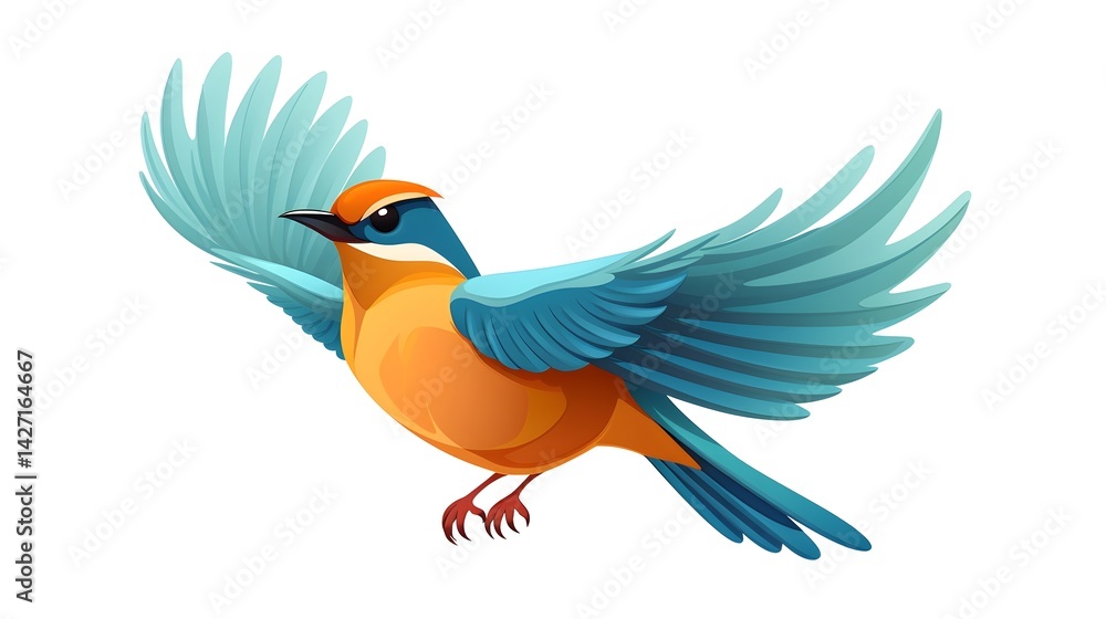 Fototapeta premium Vintage Cartoon Bird Flying Illustration for Retro Design Projects