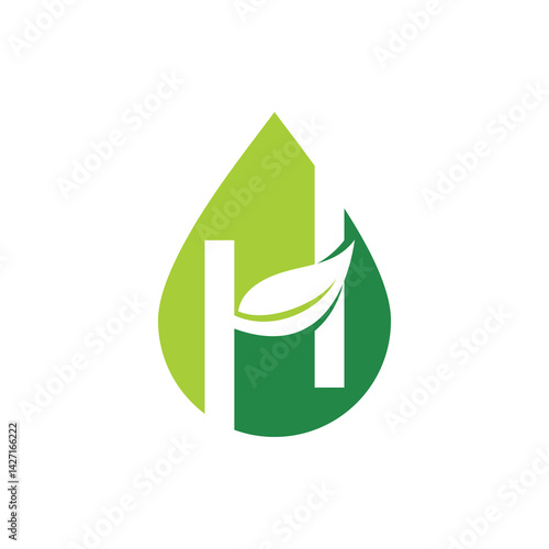 Water Drop, Leaf and Letter H Logo Design 001