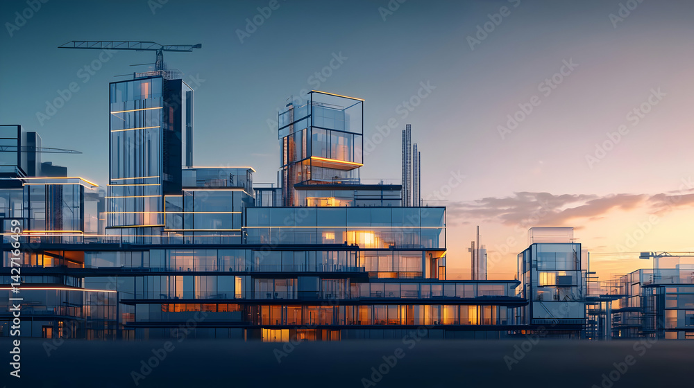 Obraz premium Futuristic Cityscape at Sunset