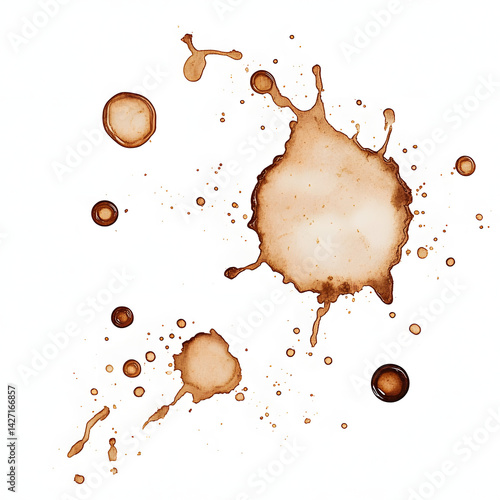 Coffee stains isolated on a transparent background. Royalty high-quality free stock PNG image of Coffee and Tea Stains Left by Cup Bottoms. Round coffee stain isolated, cafe stain fleck drink beverage