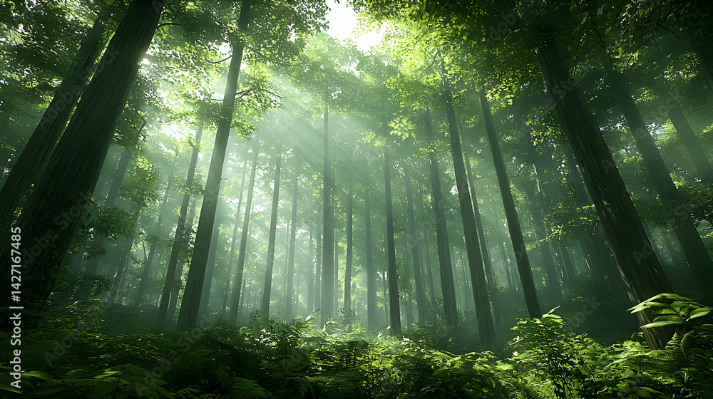 Obraz premium Pixelated Forest Scene With Sunlight