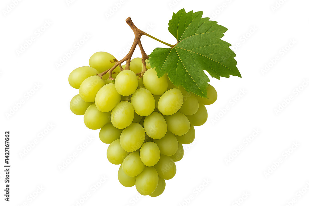 Obraz premium Green Grapes Hanging From a Vine With Leaves in Bright Natural Light