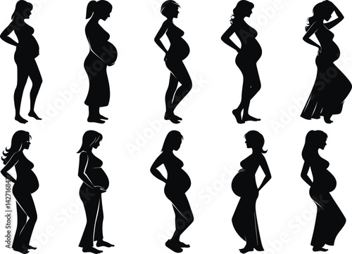 A set of pregnant lady silhouette vector illustration pregnant woman