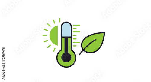 A good eco-friendly green vector. Thermometer with leaf and sun illustration