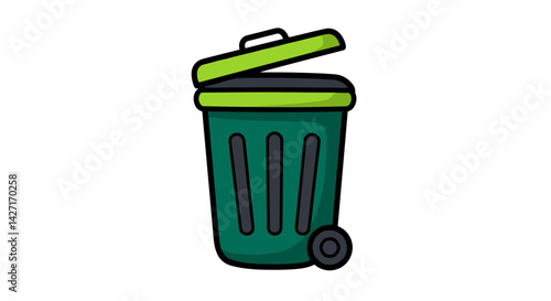A good eco-friendly green vector. Green trash can with open lid