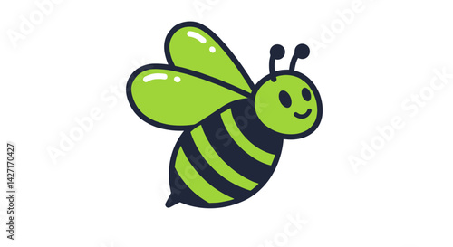 A good eco-friendly green vector. Cute green cartoon bee with a happy expression