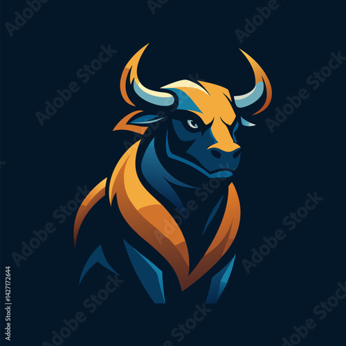 Symbolic Bull: A powerful bull depicted in a striking artistic style, with bold lines and vivid colors that portray strength and determination.