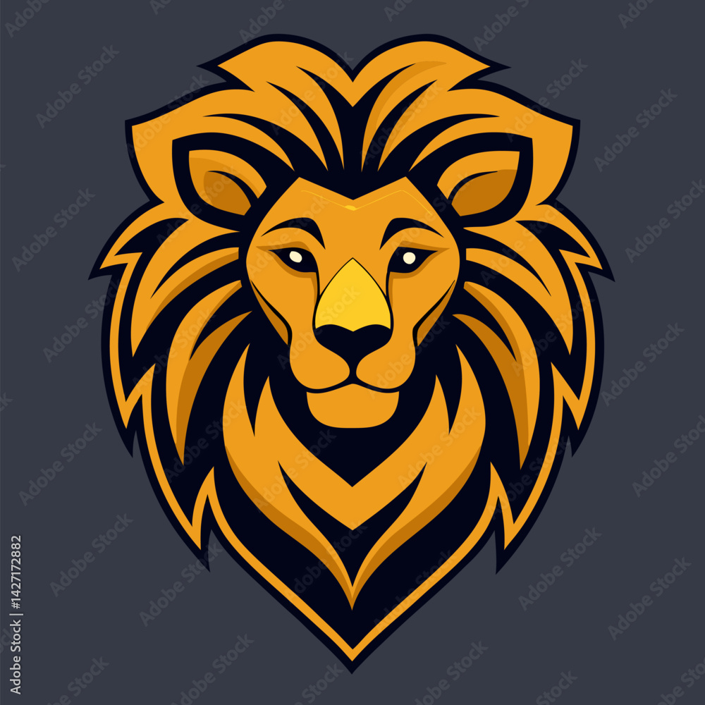 Obraz premium Lion Head Logo Design: A stylized lion head logo design, perfect for a company or team seeking a bold and powerful symbol. The lion's head is depicted in a sleek, contemporary style.