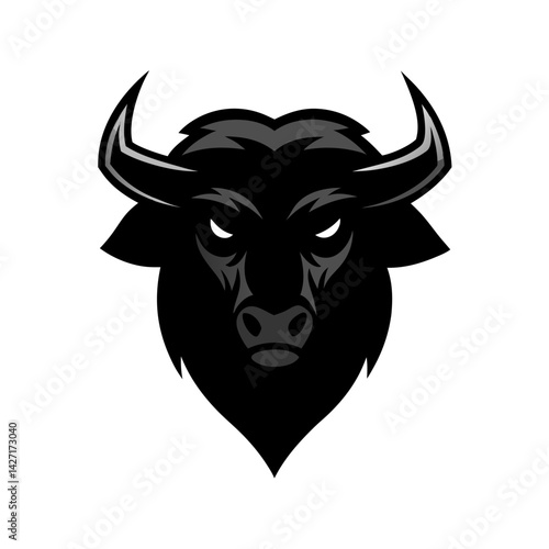 Powerful Bull Silhouette: A striking, graphic representation of a bull, showcasing strength and determination with its fierce gaze. The art uses a sleek silhouette for visual impact.