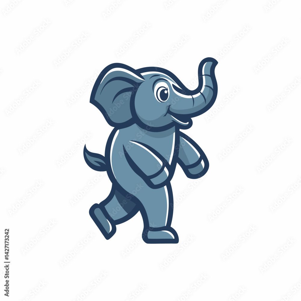 Obraz premium Cute Cartoon Elephant on the Move: A cheerful cartoon elephant, captured in a friendly and endearing illustrative style, marches purposefully, showcasing its playful character and inviting nature.