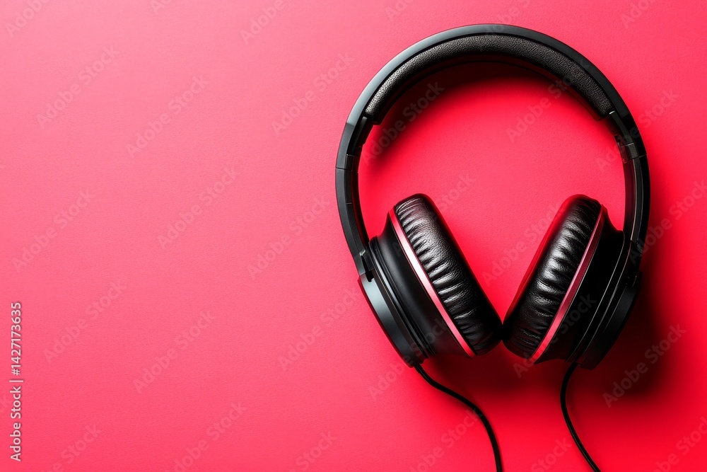 A photo of headphones is set against an orange background, showcasing the device from a top view in a minimalist style with available copy space A photo of headphones is set against an orange background, showcasing the device from a top view in a minimalist style with available copy space