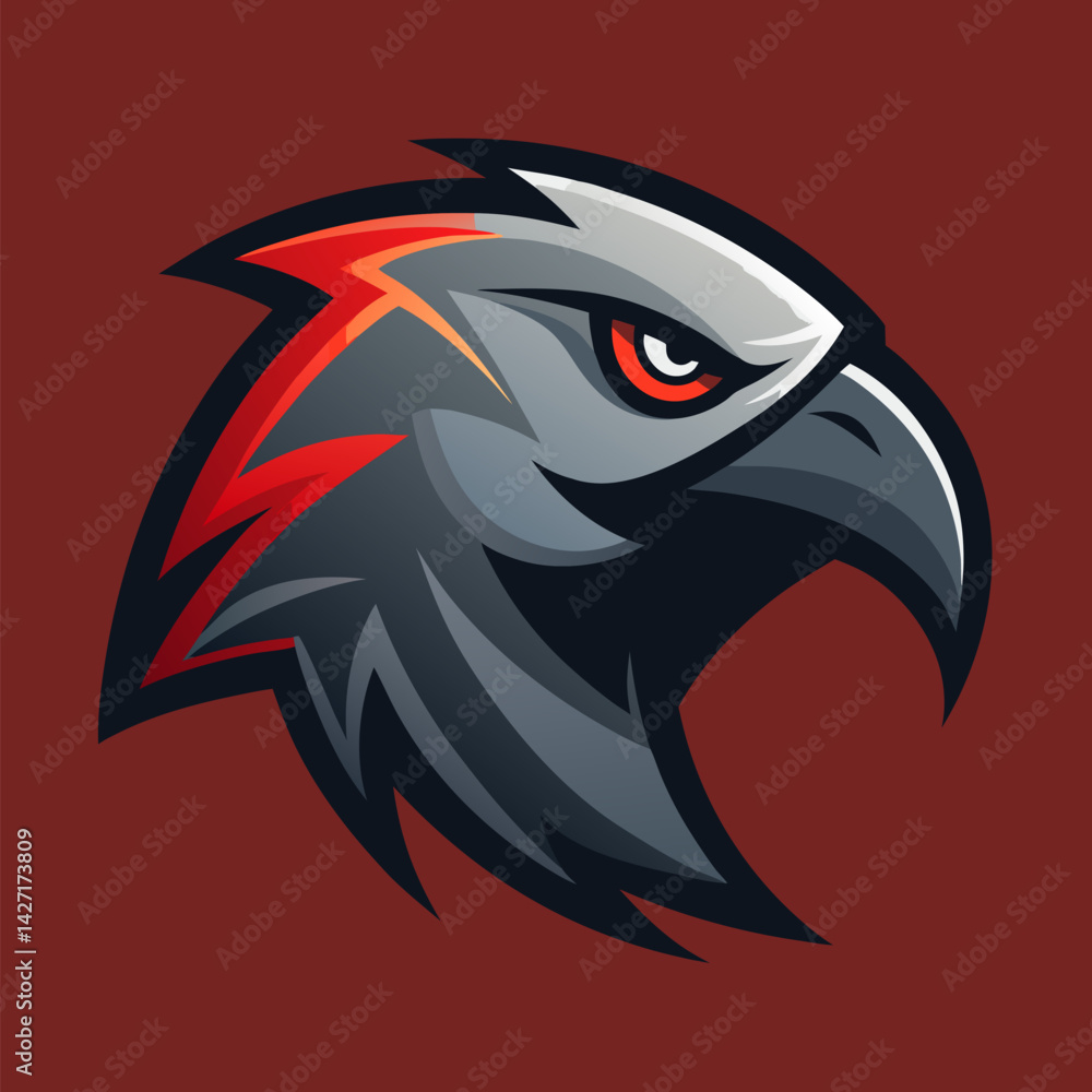 Fototapeta premium Vigilant Eagle Emblem: A fierce eagle head emblem, radiating power and intensity, depicted in a vivid illustrative style, ready to inspire action.