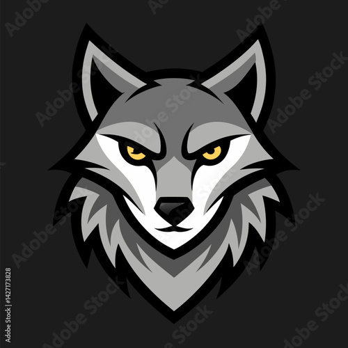 Intense Gaze of a Wolf: A stylized illustration captures a wolf's focused intensity, with piercing eyes and a captivating presence. 