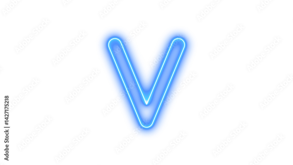 Neon v icon blue color glow with transparent background Neon v icon blue color glow with transparent background