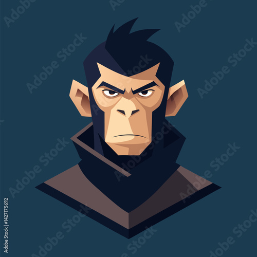 Primate Portrait: A stylized artistic depiction of a stern-faced primate with a detailed facial expression and bold line work.