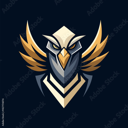  Majestic Owl Emblem: A striking owl emblem showcasing a geometric design of a formidable bird with sharp details, perfect for logo design.