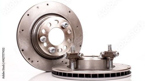 Wallpaper Mural Brake discs and pads isolated on white Spare auto parts for repair or detailing Torontodigital.ca