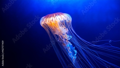 magnificent close up of an illuminated jellyfish displaying vibrant colors and patterns
