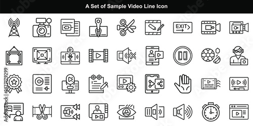 Video Icon Vector Set, Media Play Symbol Graphics