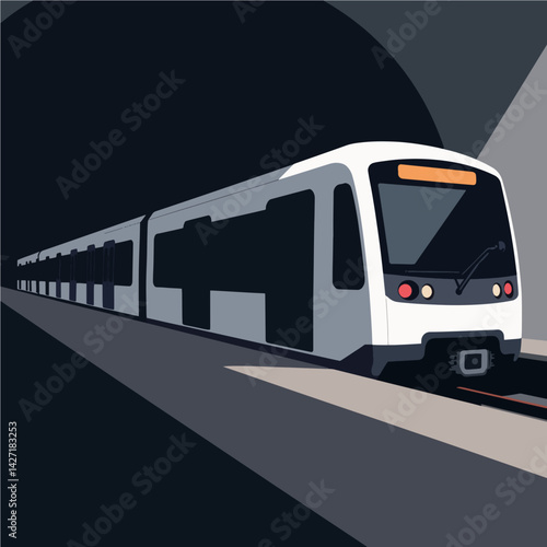 Modern train emerging from a tunnel in an abstract style  