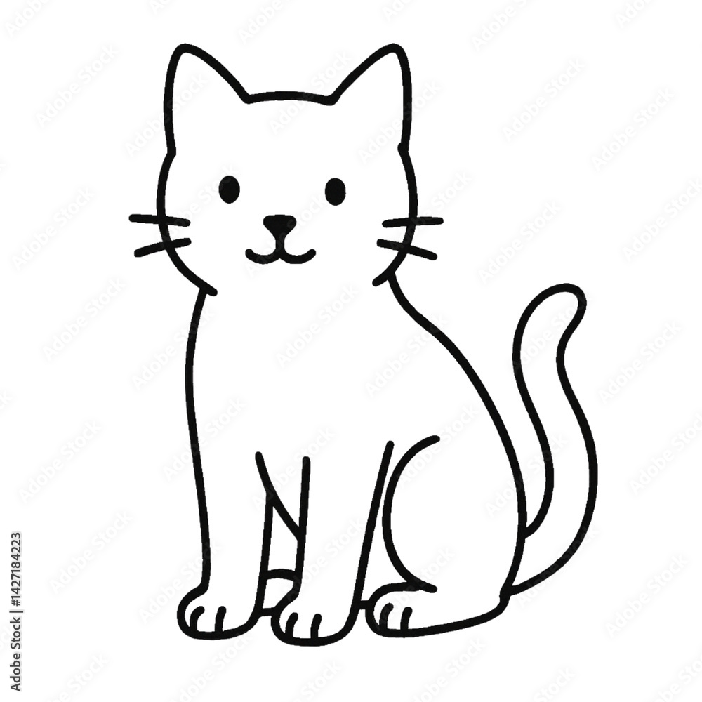 Obraz premium 猫の線画イラスト、シンプル、素材、アイコン、背景なし、動物シリーズ