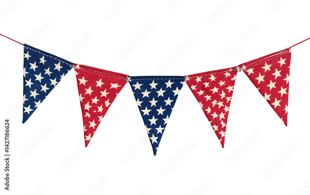 Obraz premium Decorative red white and blue bunting showcasing texture and patriotic flair isolated on white background PNG