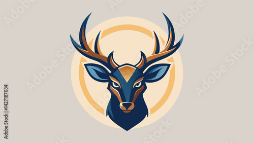 Creative vector logo design featuring a stylized deer head with intricate antlers in a circular frame, showcasing modern graphic illustration skills for branding