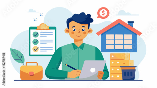 A young professional creates a detailed budget to ensure they can afford rent and student loan payments while still being able to save for their. Vector illustration