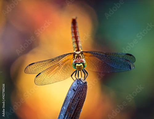 stunning close up of a dragonfly showcasing intricate details and vibrant colors