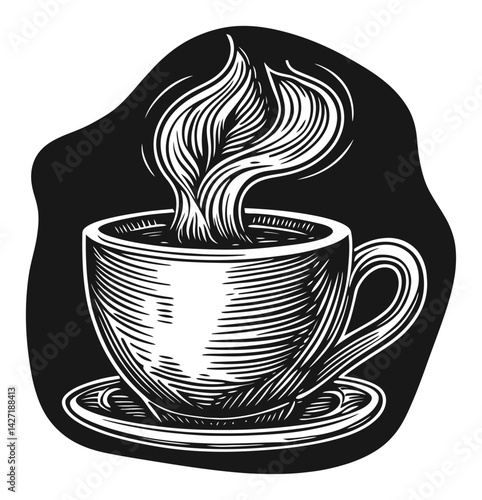 Vintage Engraving of a Coffee Cup with Rising Steam Illustration