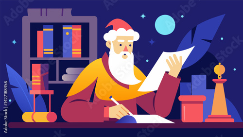 In a secluded study a wealthy patron eagerly unrolls a scroll containing the rare and soughtafter teachings of a littleknown Stoic sage.. Vector illustration