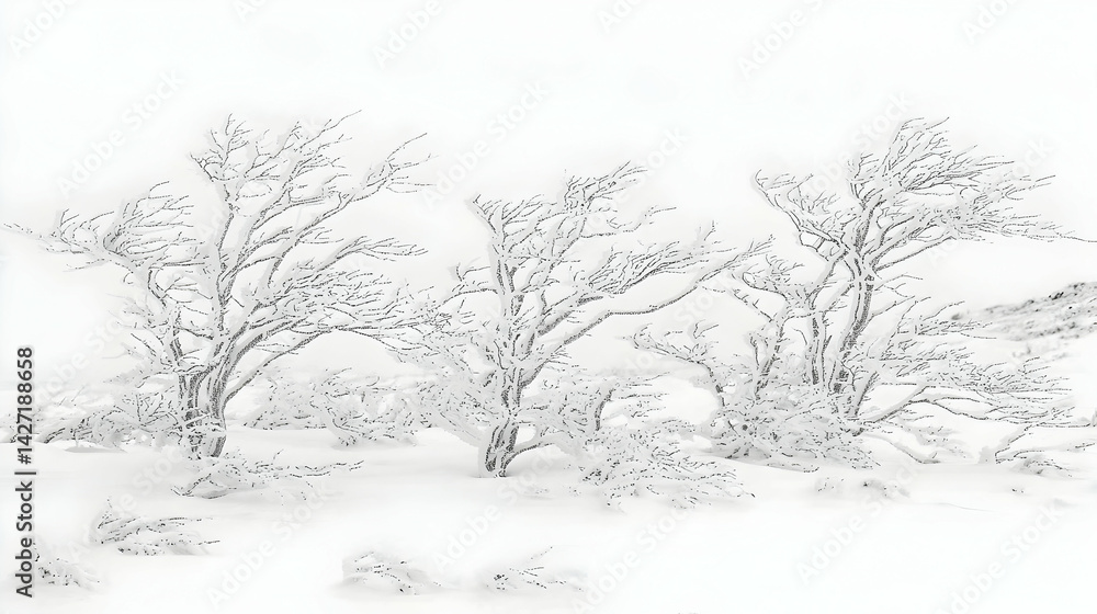 custom made wallpaper toronto digitalWinter landscape, snow-covered trees, frosty field, minimalist monochrome scene, ideal for nature and winter themed designs