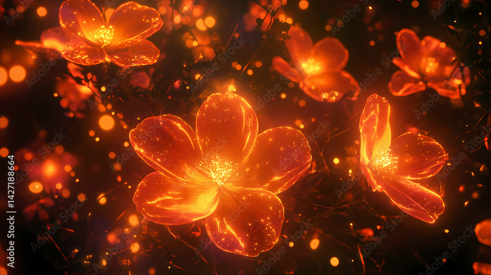 Fiery floral fantasy: an enchanting digital artwork of glowing flowers. Plasma Petals. Illustration Fiery floral fantasy: an enchanting digital artwork of glowing flowers. Plasma Petals. Illustration