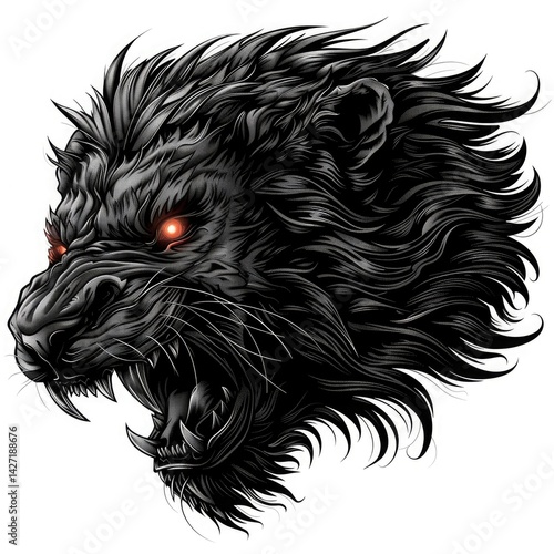 A highly detailed vector of a roaring lion's head with sharp fur texture and glowing eyes
