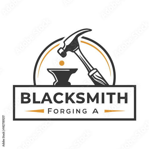 Professional blacksmith logo with hammer and anvil design symbolizing craftsmanship and tradition in metalwork
