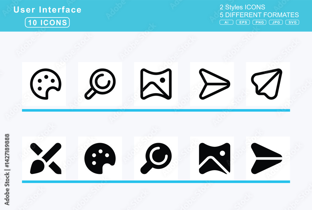 Set of 5 solid user interface icons,ornament, outdent, overline, p, package Set of 5 solid user interface icons,ornament, outdent, overline, p, package