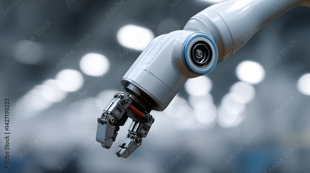 Robotic arm performing precise movements. Industrial automation concept. Automated work at the enterprise Robotic arm performing precise movements. Industrial automation concept. Automated work at the enterprise