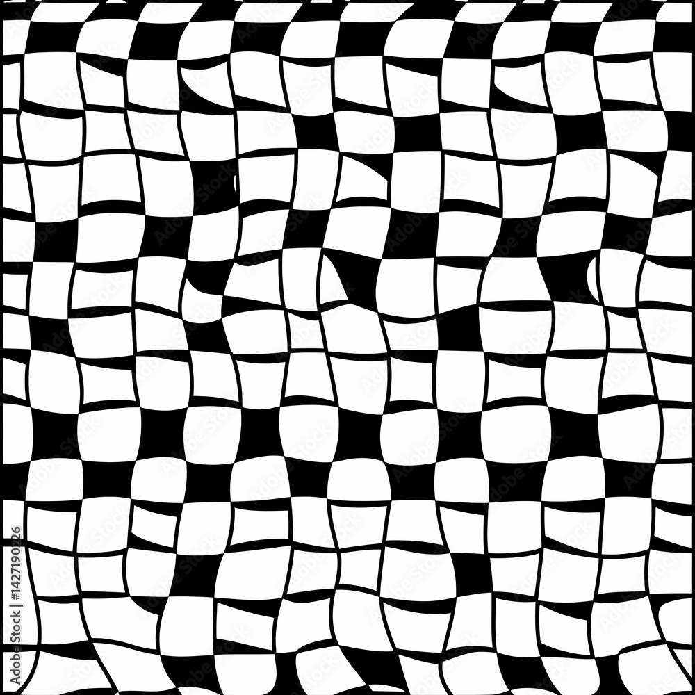 Fototapeta premium Abstract black and white warped checkered pattern background design