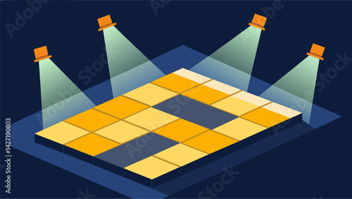 Newly laid tiles shine under the bright construction lights a testament to the careful work of the workers.. Vector illustration