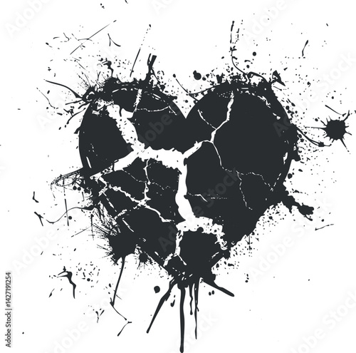 A striking illustration of a cracked heart with splatter effects representing emotional pain.