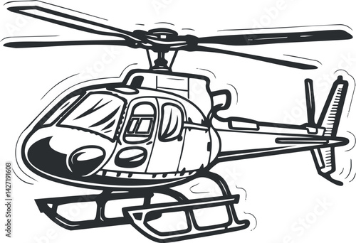 A detailed illustration of a helicopter in a cartoon style showcasing its rotor and design.