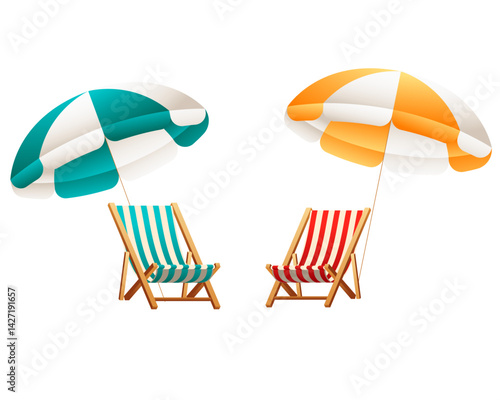 Two Beach Chairs with Umbrellas