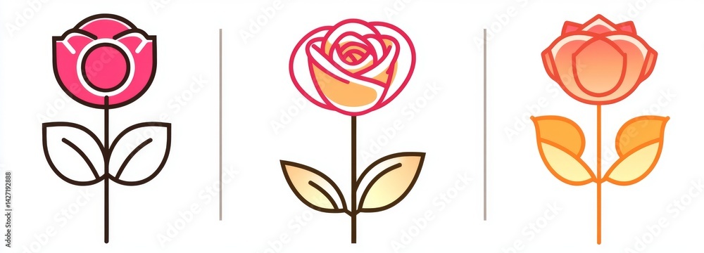 Fototapeta premium Rose flower symbols and logos in image format, designed in a trendy linear minimal style, can be used for cosmetics, jewellery, beauty products, handmade items, and tattoo studios