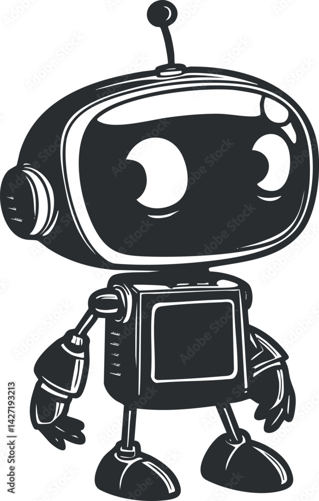Naklejka premium A playful cartoon robot character with a friendly expression and modern design elements.